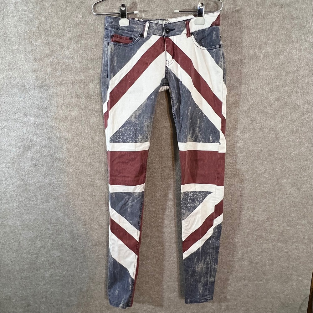 Religion Roxy Skinny Jeans Womens 29 Union Jack Flag Distressed Punk Rock